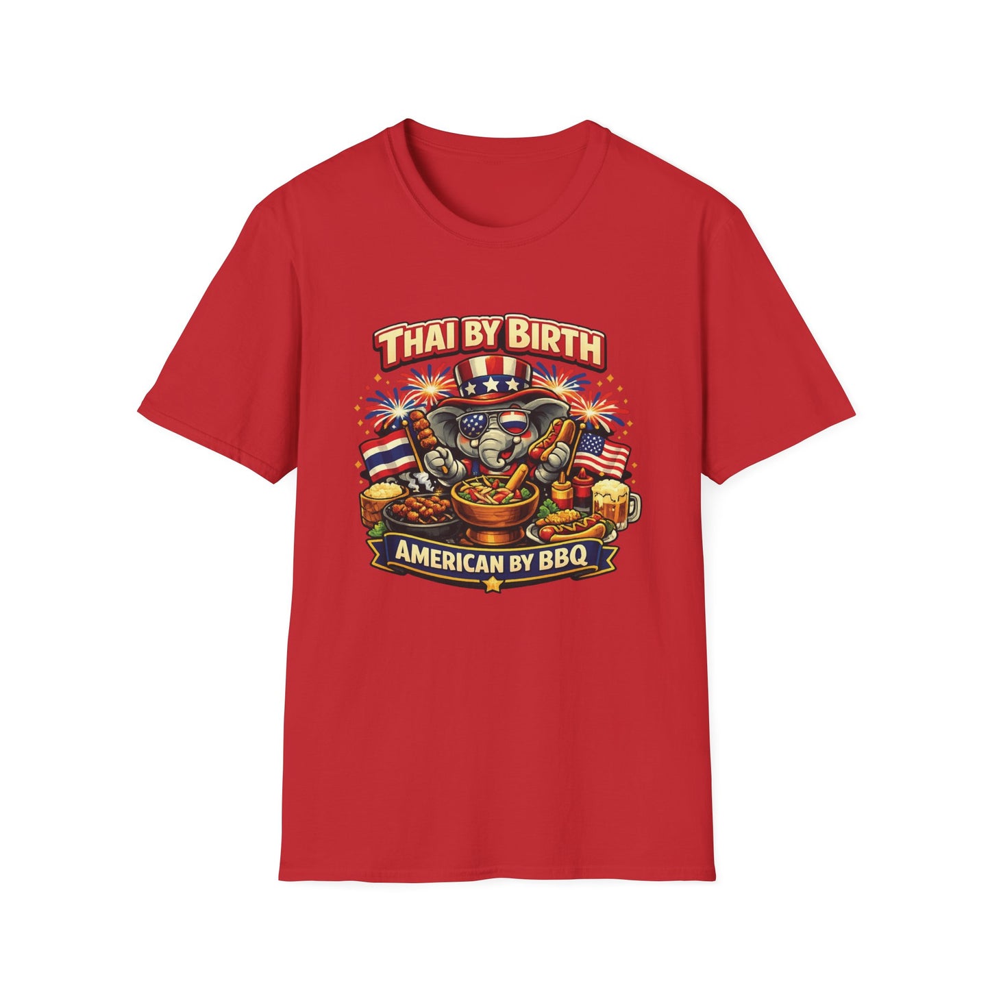 Thai by birth, American by BBQ Unisex Softstyle Tee