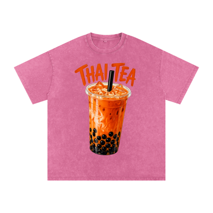 Thai Tea Snow Washed Oversized Unisex Cotton T-Shirt