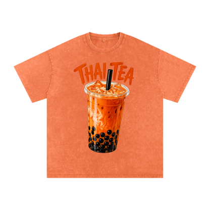 Thai Tea Snow Washed Oversized Unisex Cotton T-Shirt