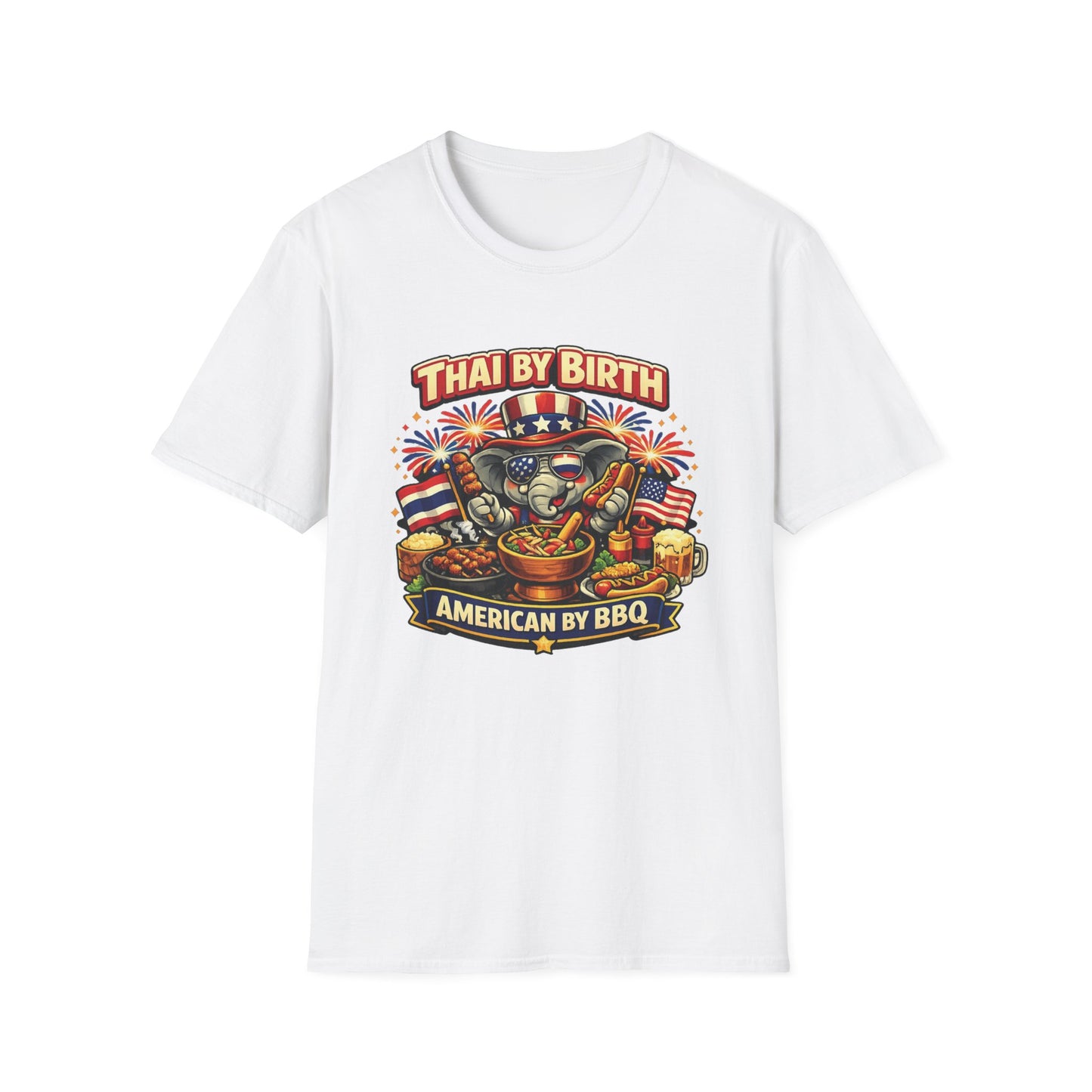 Thai by birth, American by BBQ Unisex Softstyle Tee