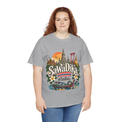 SaWaDiKa Thailand Souvenir Thai Landmark Travel Heavy Cotton T‑Shirt