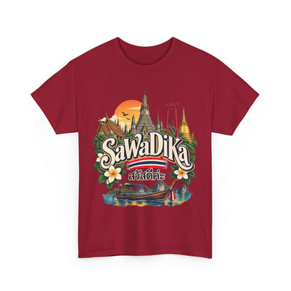SaWaDiKa Thailand Souvenir Thai Landmark Travel Heavy Cotton T‑Shirt