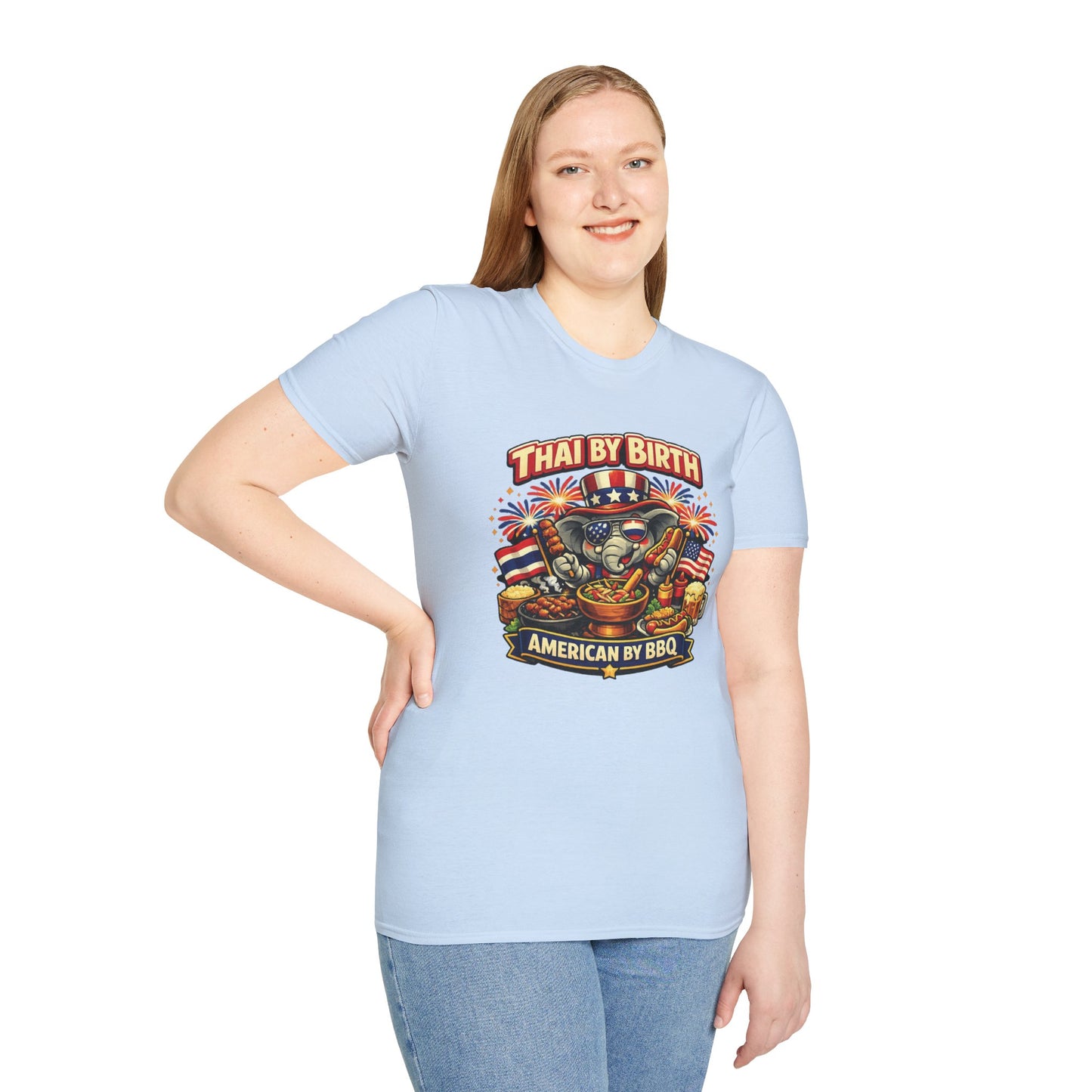 Thai by birth, American by BBQ Unisex Softstyle Tee
