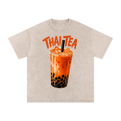 Thai Tea Snow Washed Oversized Unisex Cotton T-Shirt