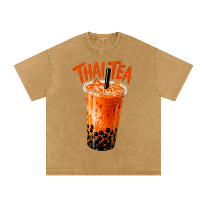 Thai Tea Snow Washed Oversized Unisex Cotton T-Shirt