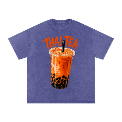 Thai Tea Snow Washed Oversized Unisex Cotton T-Shirt