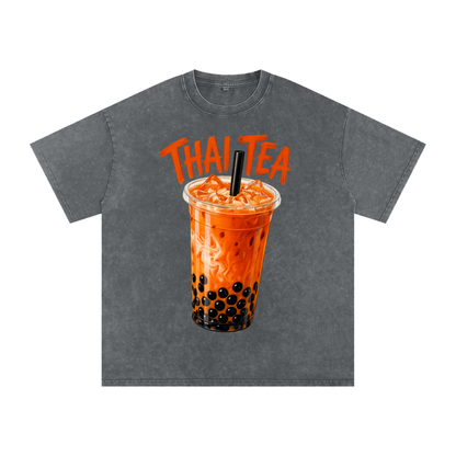 Thai Tea Snow Washed Oversized Unisex Cotton T-Shirt