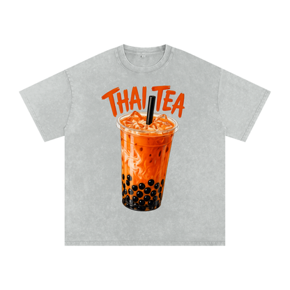 Thai Tea Snow Washed Oversized Unisex Cotton T-Shirt